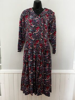 Vintage 90s Northern Traditions Floral Paisley Print Dress, Size Medium